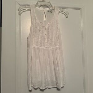 American Eagle White Tank Top with Buttons and Lace Design, Size XS, Gently Worn